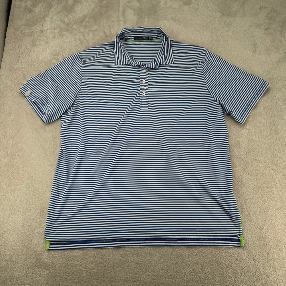 RLX Ralph Lauren Mens Polo Shirt XL Blue White Striped Preowned Wicking Golf